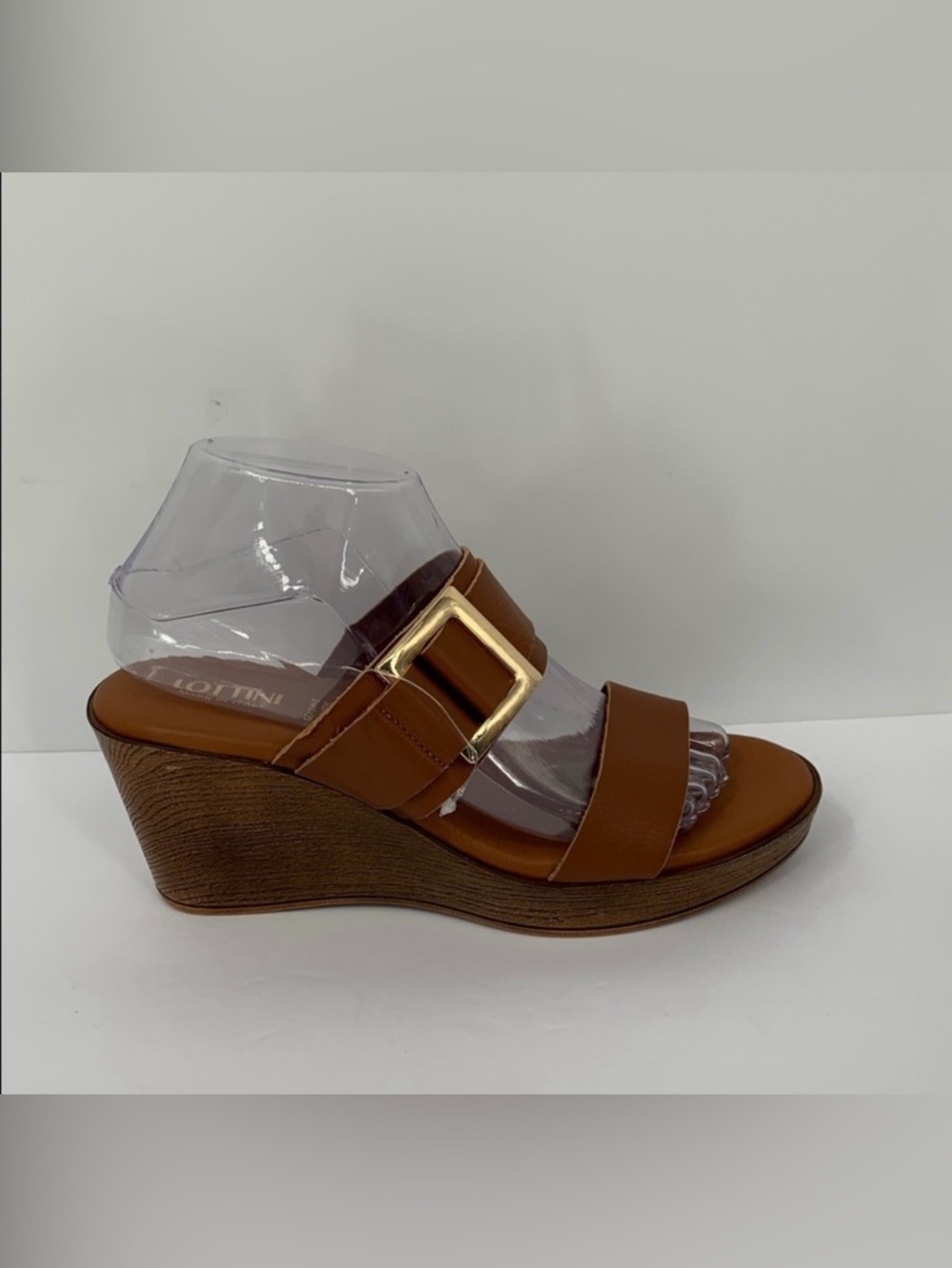 Lottini double strap wedge platform sandals tan leather shoe mule Italy new 8